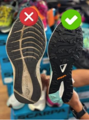 Road shoe vs trail shoe outsole example